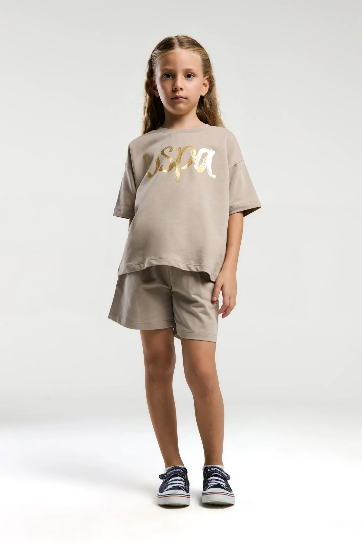 U.S. Polo Assn Kız Çocuk Krem Şort Takım