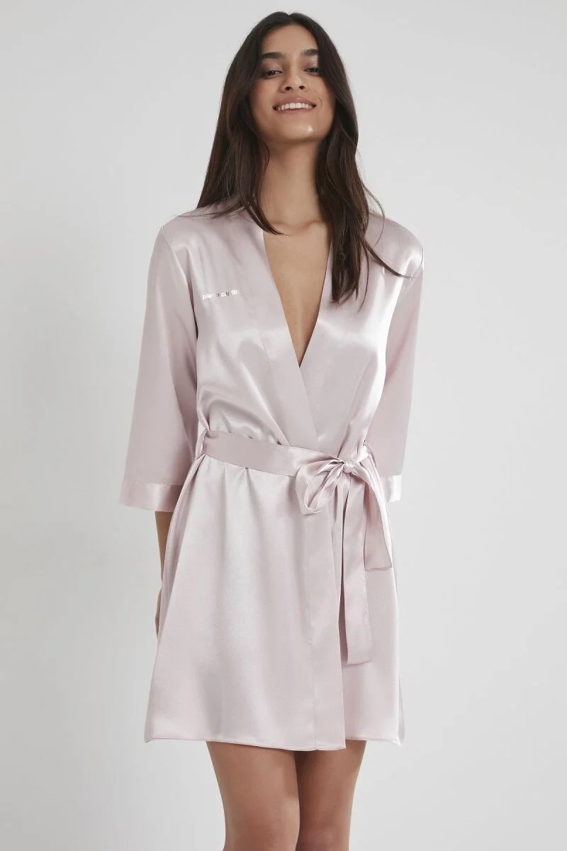 Saten Kadın Sabahlık  - 1010 Pudra