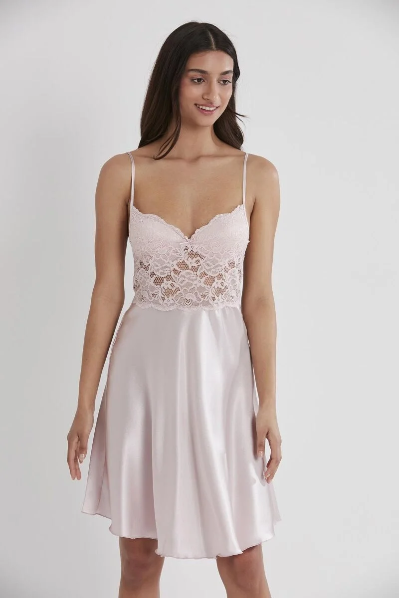 Saten Dantelli Kadın Gecelik -  627 Pudra