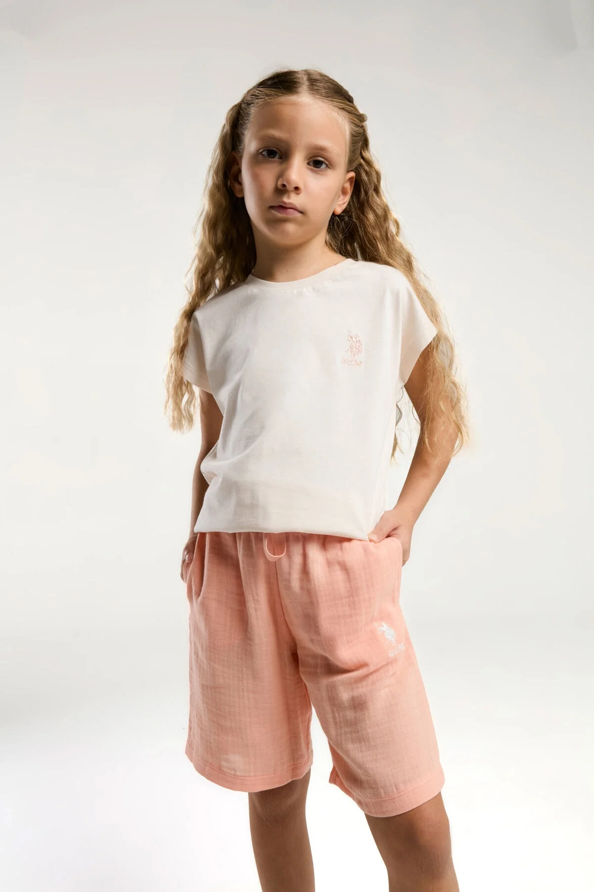 U.S. Polo Assn Kız Çocuk Krem Bermuda Takım