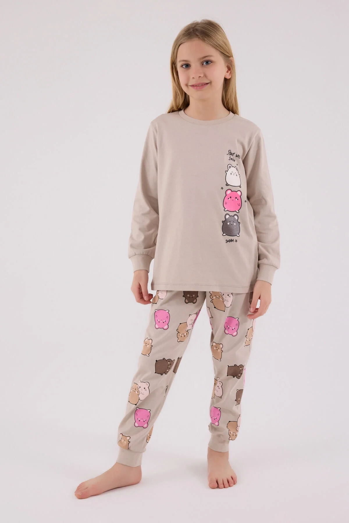 Rolypoly Kız Çocuk Krem Pijama Takımı