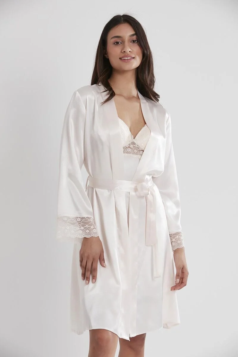 Saten Dantelli Kadın Gecelik ve Sabahlık Takımı - 4285 İnci