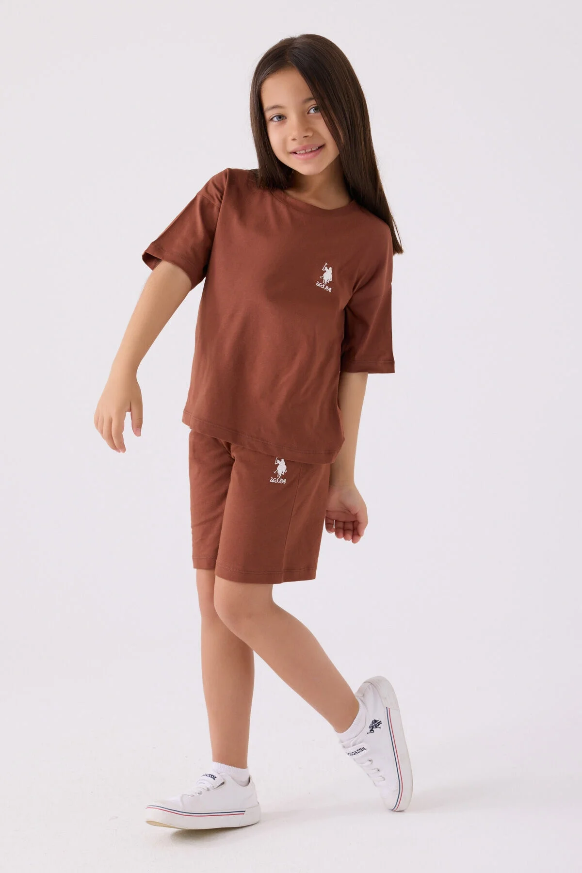 U.S. Polo Assn Kız Çocuk Kahverengi Bermuda Takım