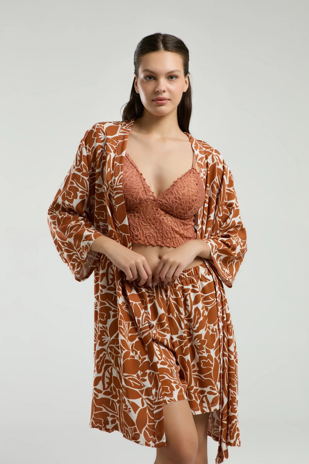 Arnetta Kadın Kahverengi Sabahlık Takım