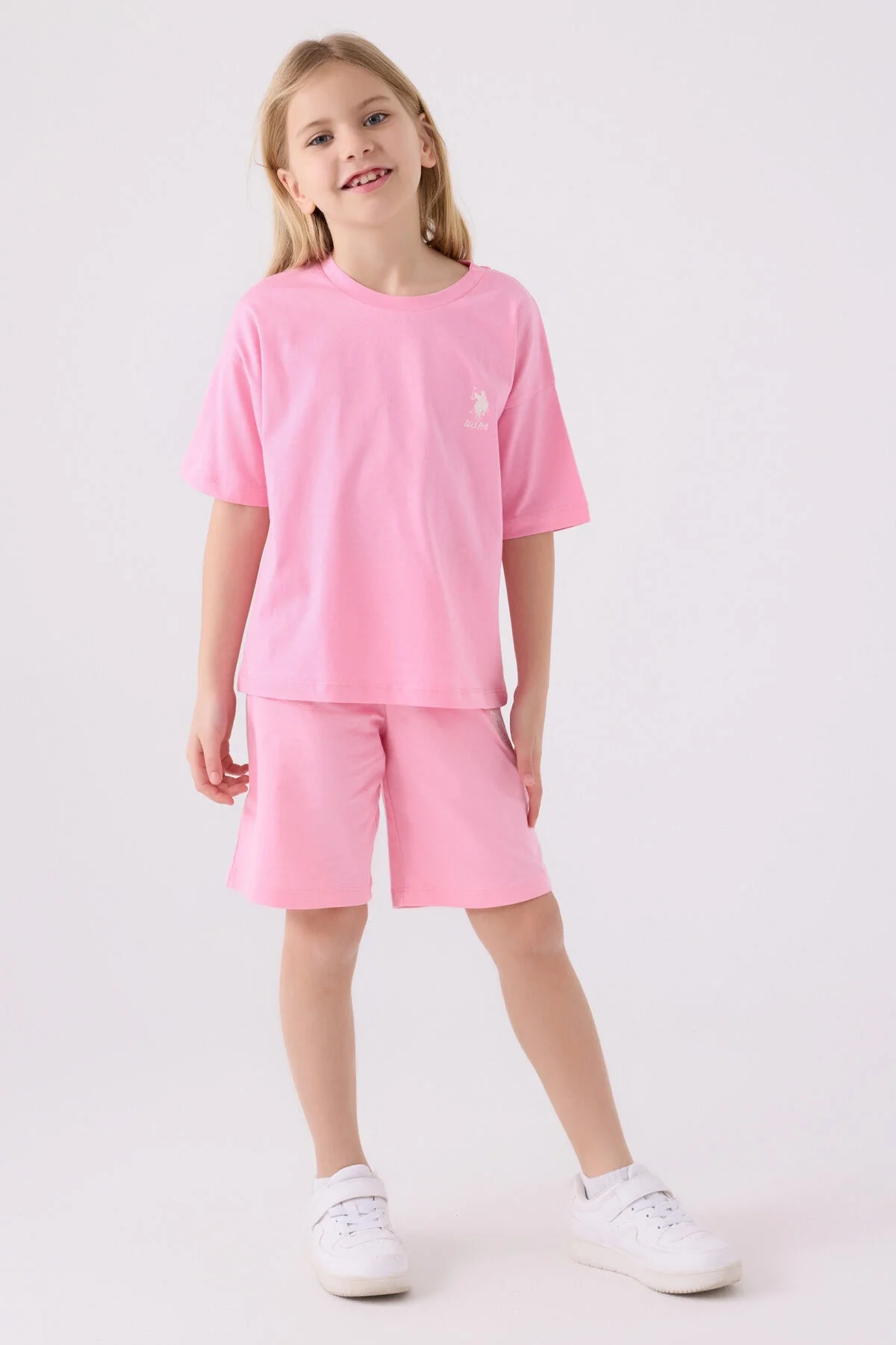 U.S. Polo Assn Kız Çocuk Pembe Bermuda Takım