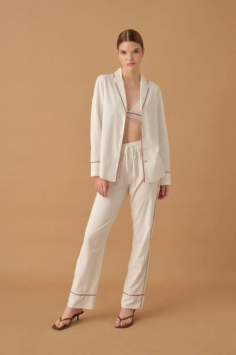 KYLIE - Braletli Biyeli Baskılı Kadın Pijama Takımı - Ivory