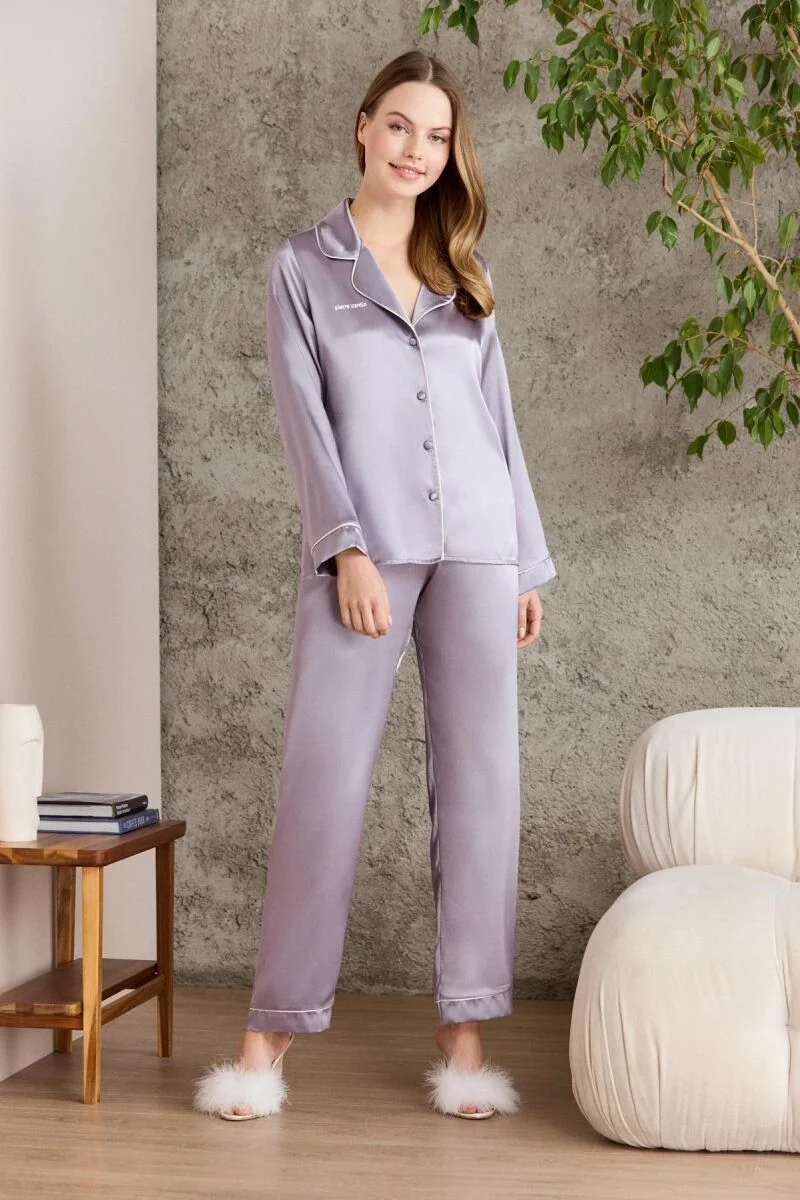 Saten Biyeli Kadın Pijama Takımı  - 1200 Royal