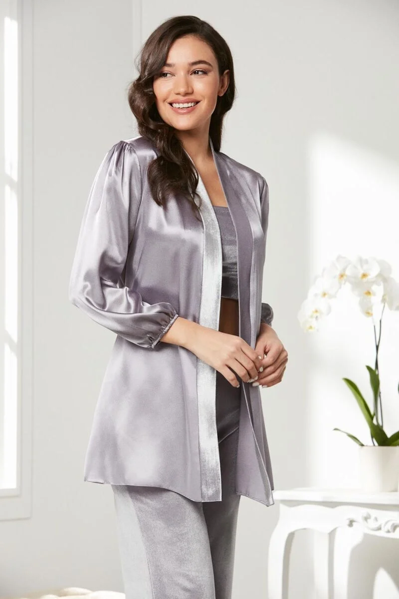 Kadife Saten 3'lü Kadın Pijama Takımı - 2050 Royal