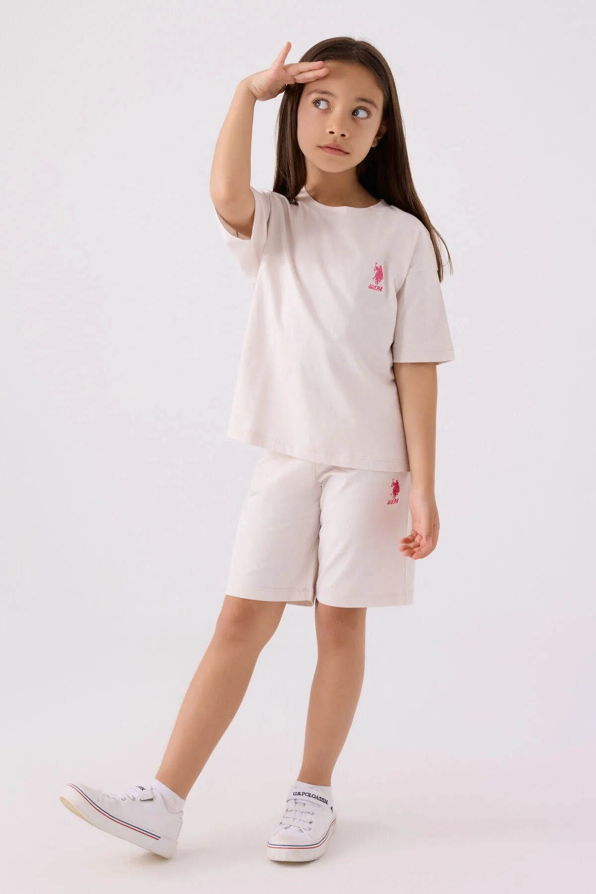 U.S. Polo Assn Kız Çocuk Krem Bermuda Takım