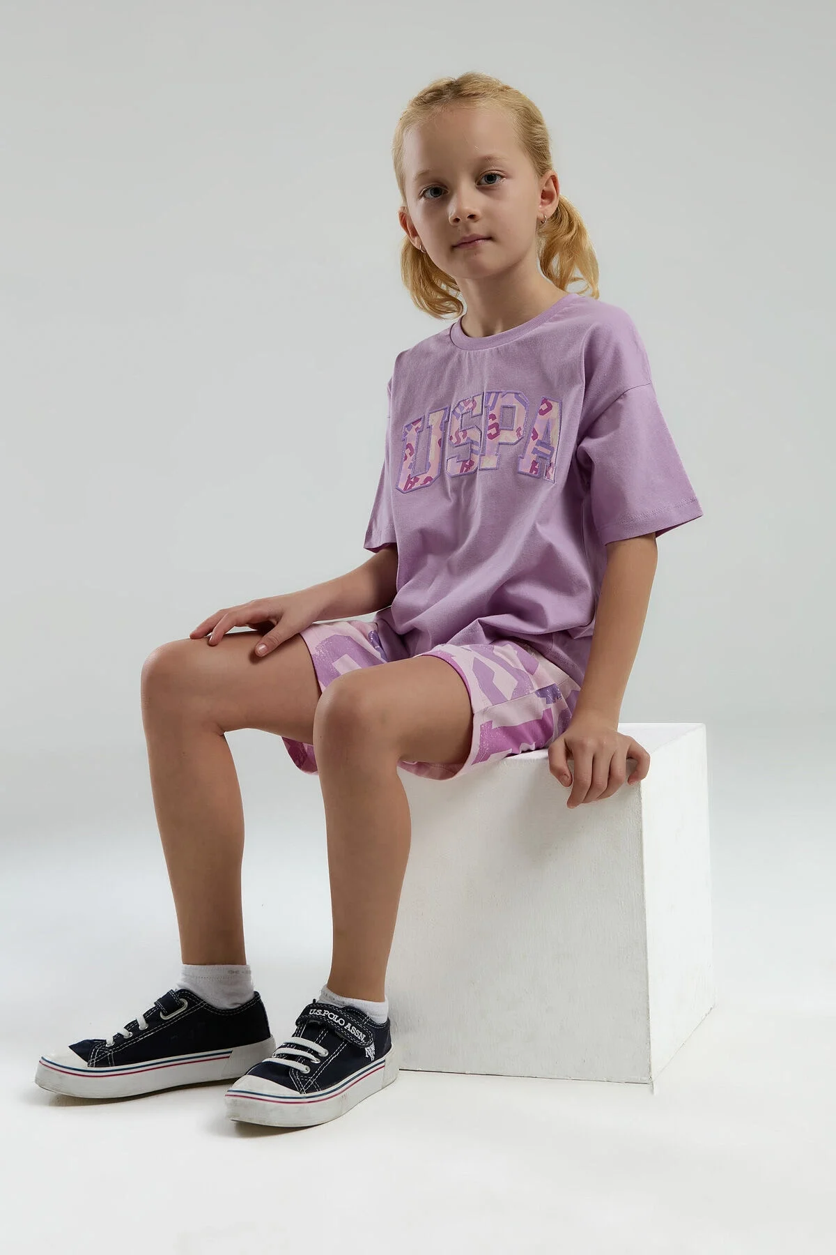 U.S. Polo Assn Kız Çocuk Mor Bermuda Takım