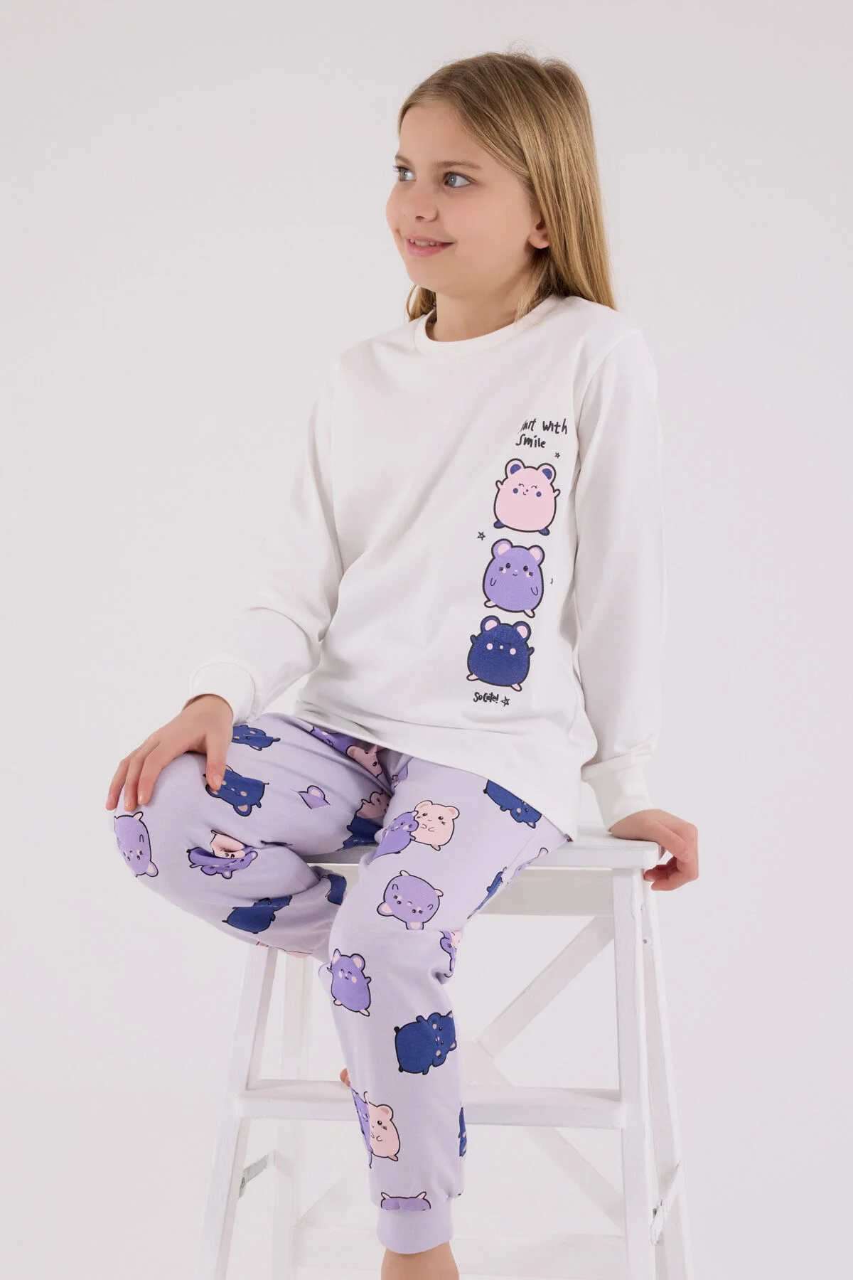 Rolypoly Kız Çocuk Beyaz Pijama Takımı