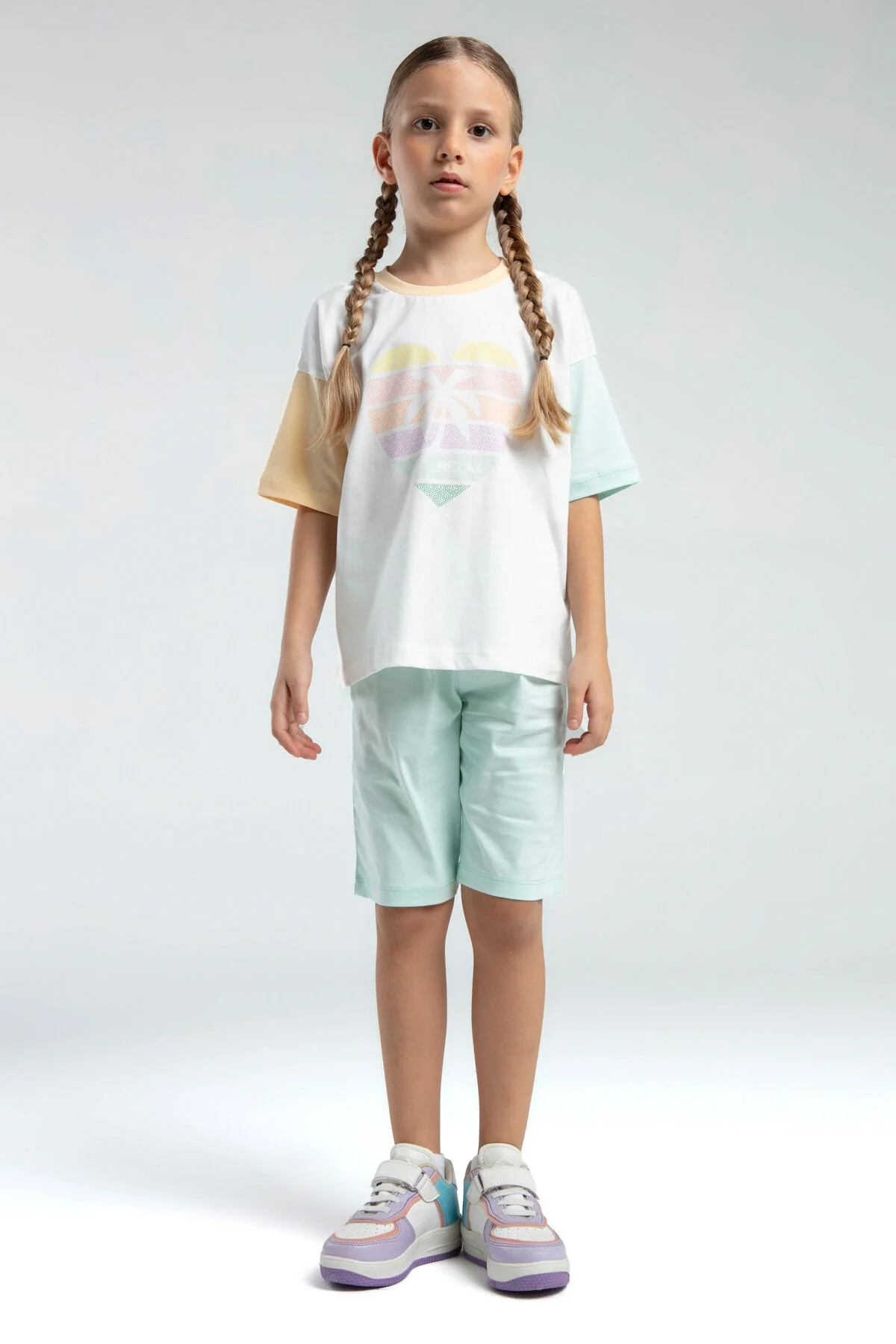 Rolypoly Kız Çocuk Krem Bermuda Takım