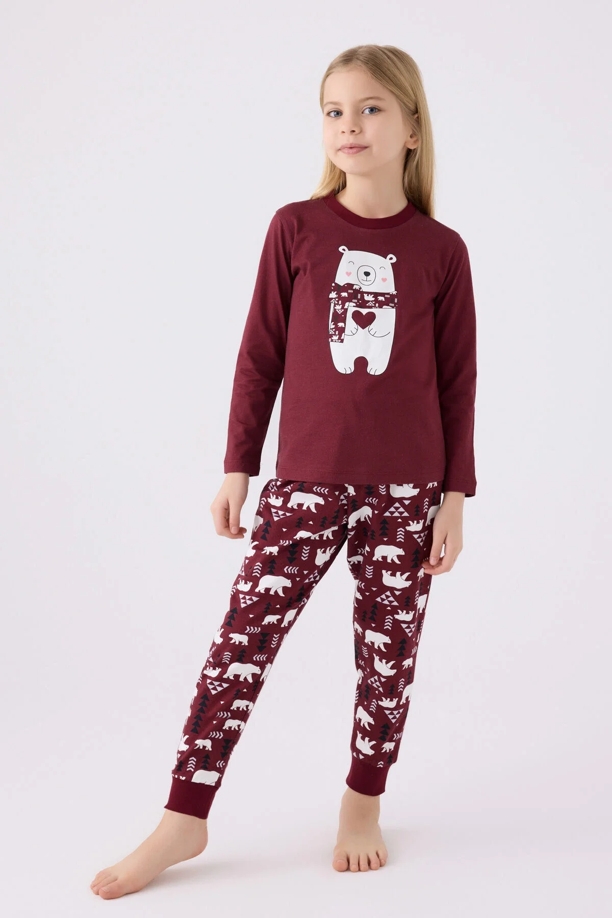 Arnetta Kız Çocuk Bordo Pijama Takımı