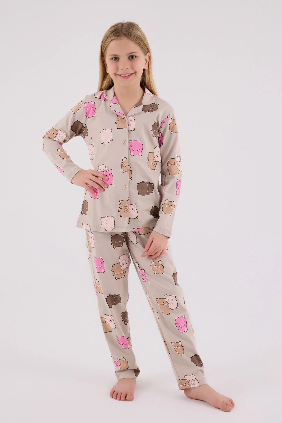 Rolypoly Kız Çocuk Krem Gömlek Pijama Takımı