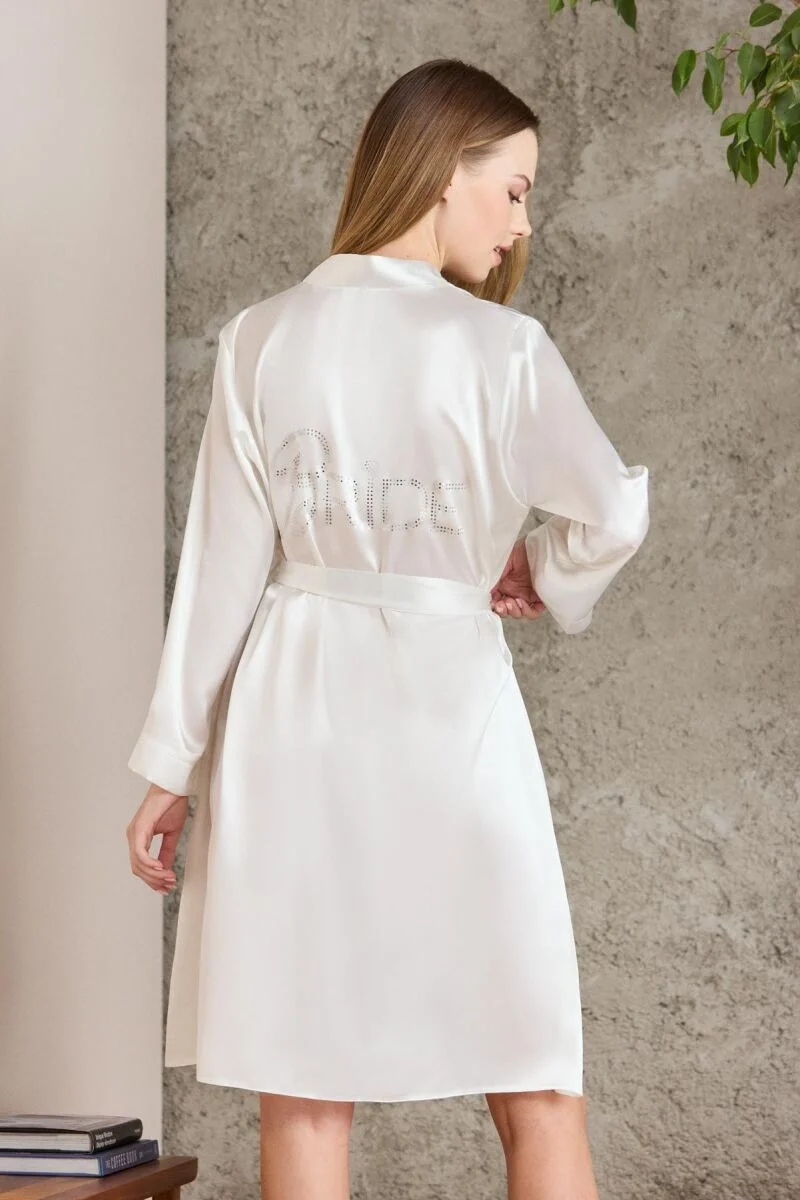 Saten BRIDE Kadın Sabahlık  - 1000 Ekru