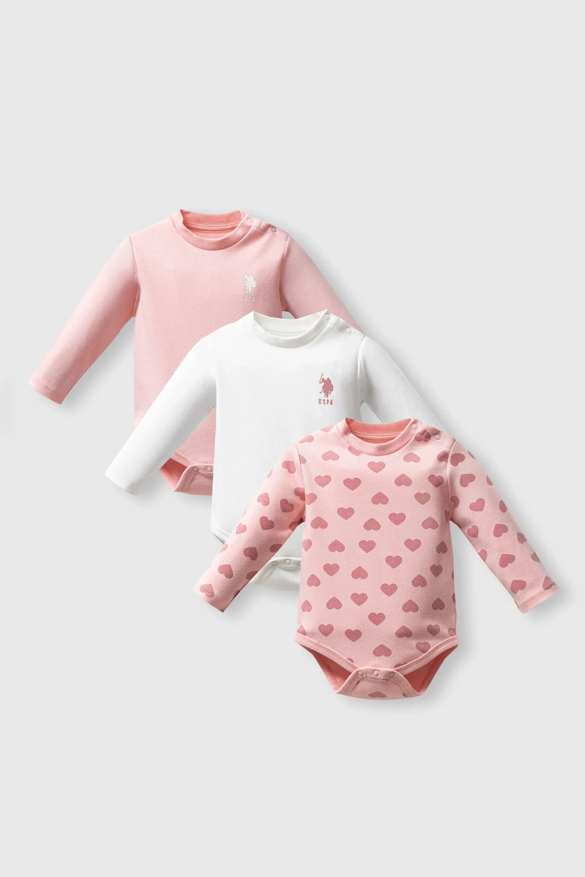 U.S. Polo Assn Kız Bebek Pembe 3'lü Body Set