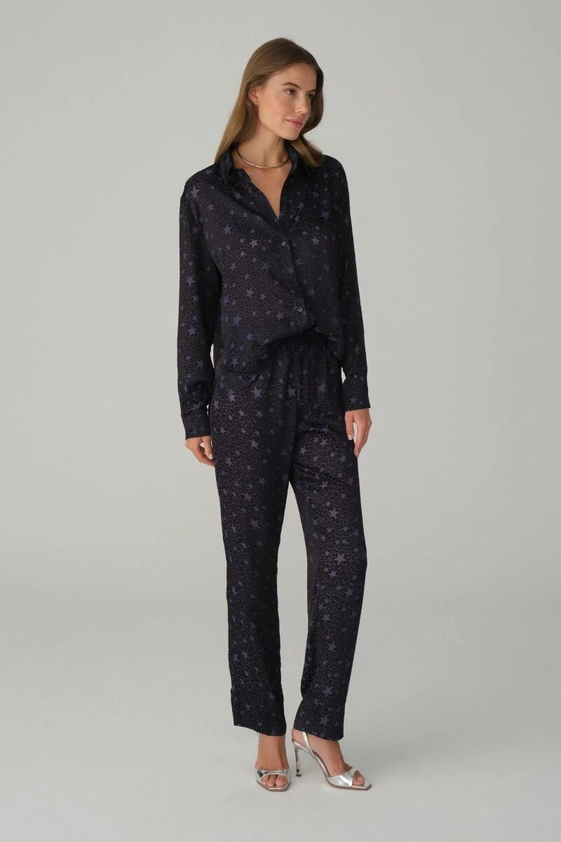 SPARKLE - Vegan İpek Saten Pijama Takımı - LX.26123 Navy