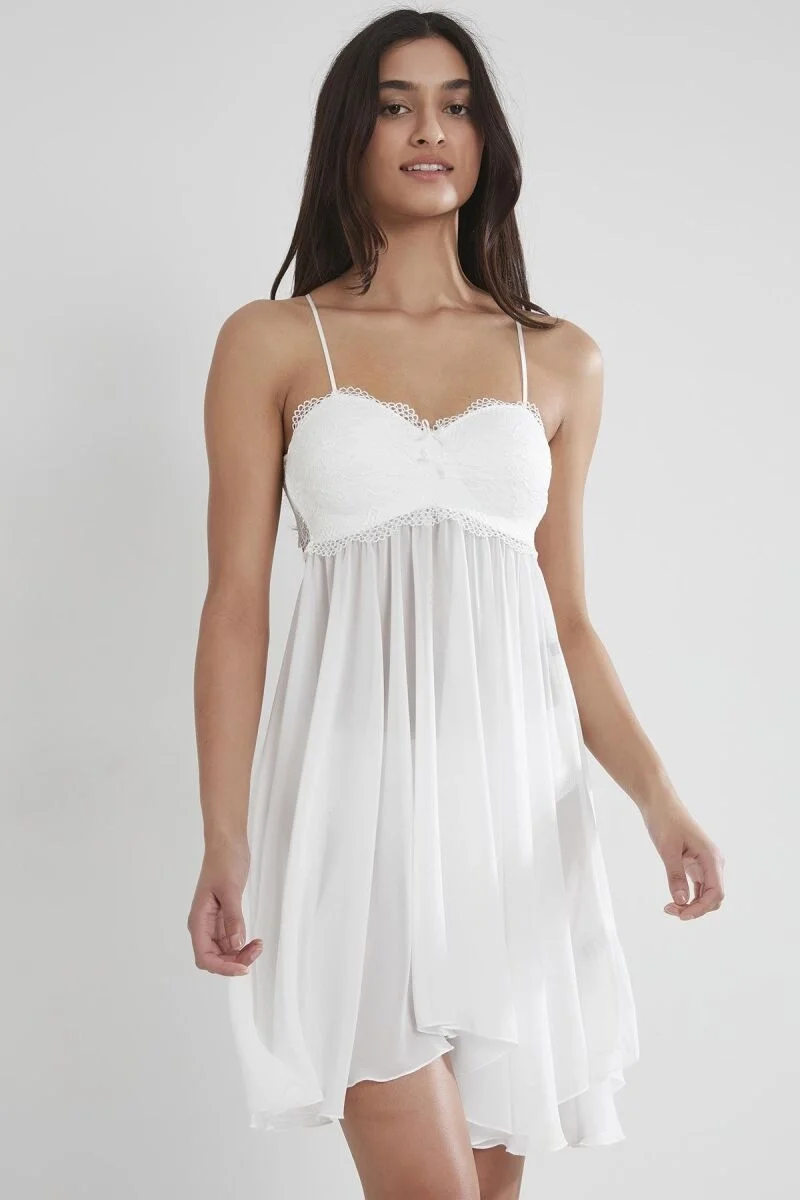 Şifon Dantelli Kadın Gecelik  - 880 Ekru