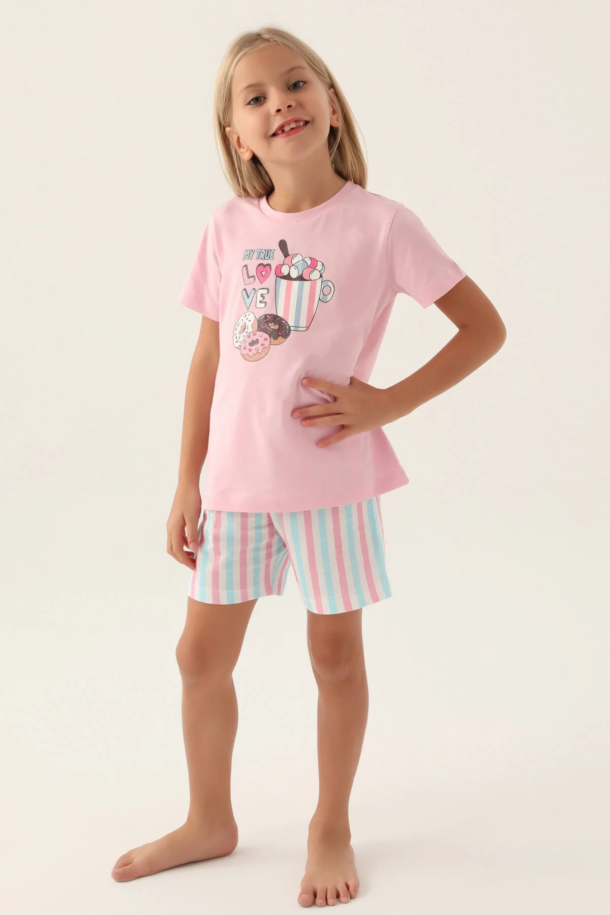 Arnetta Kız Çocuk Pembe Şort Takım