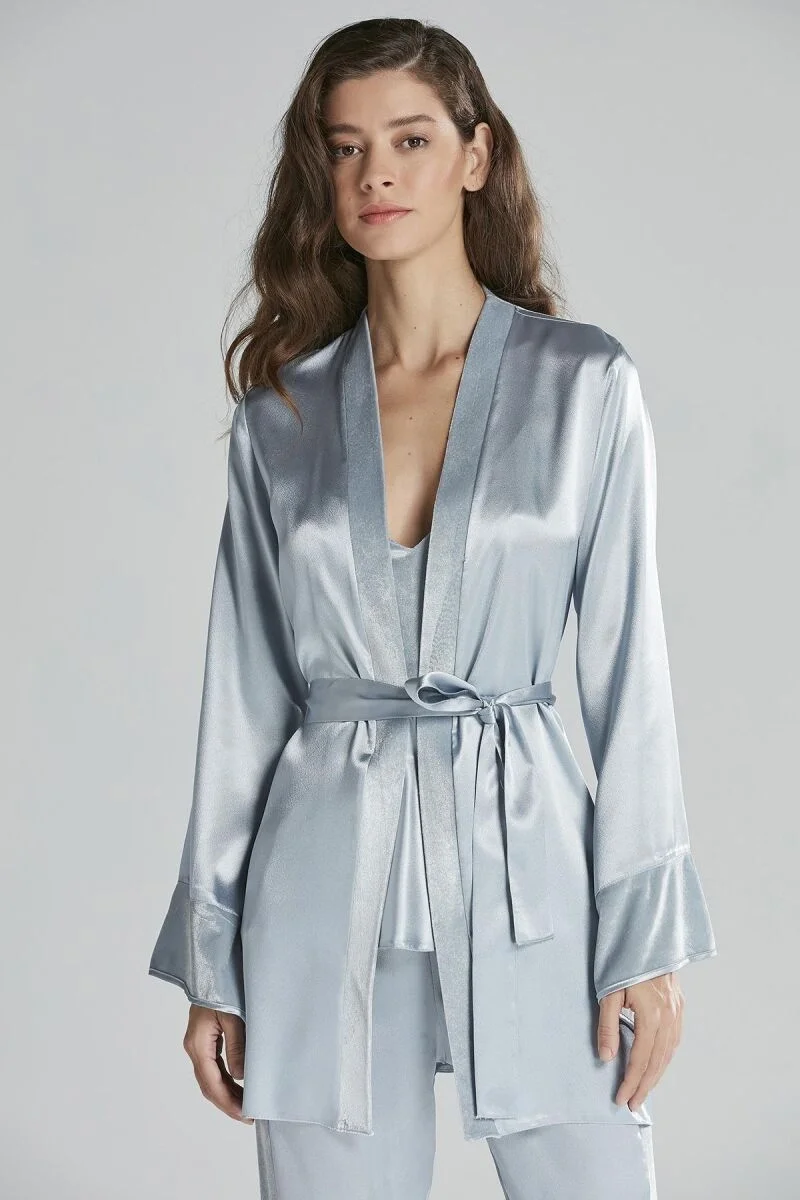 Kadife Saten 3'lü Kadın Pijama Takımı  - 2040 Mist