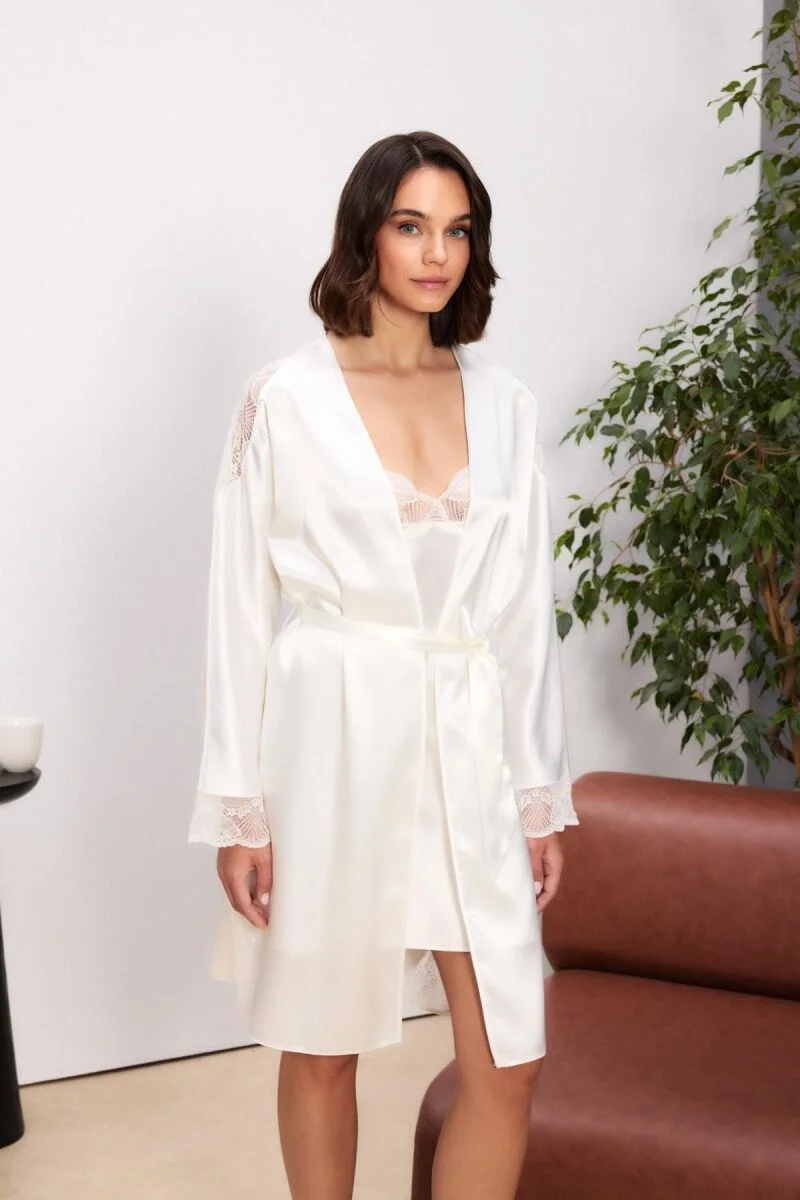 Saten Dantelli Kadın Gecelik ve Sabahlık Takımı - 4500