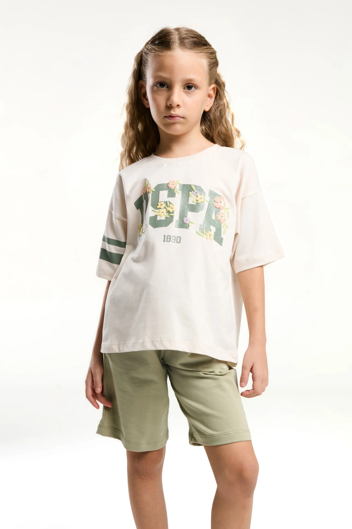 U.S. Polo Assn Kız Çocuk Krem Bermuda Takım