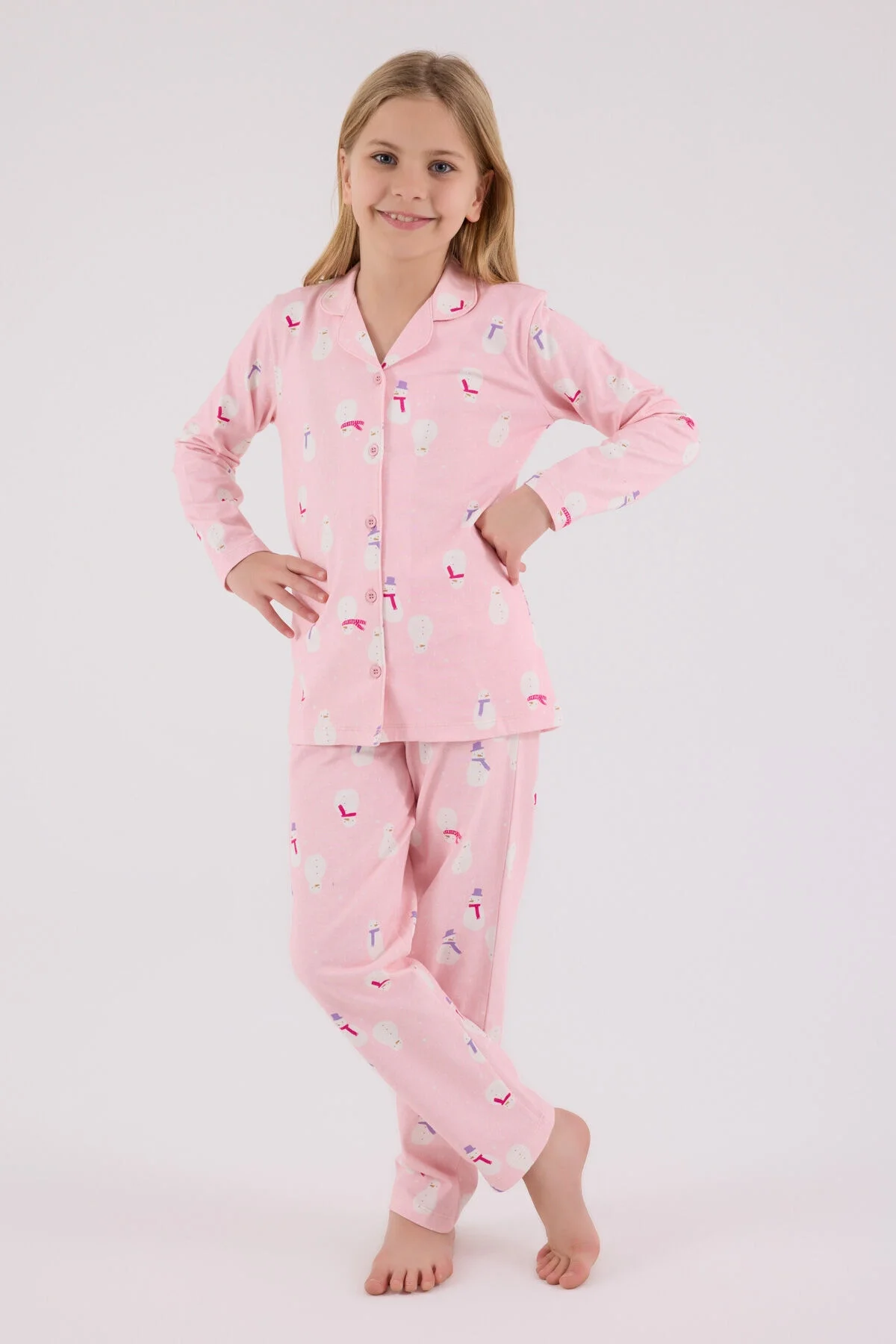 Rolypoly Kız Çocuk Pembe Gömlek Pijama Takımı