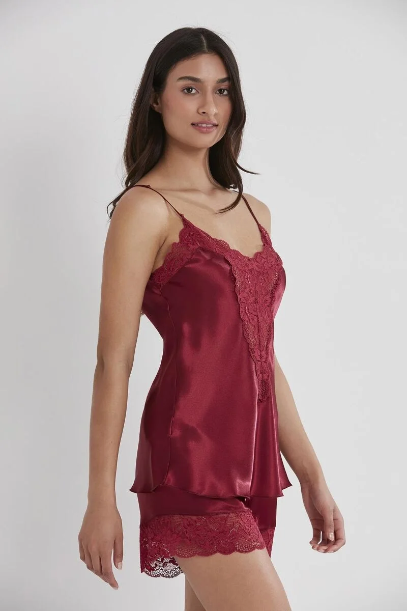 Saten Dantelli Şort - Babydoll Takım - 430 Bordo