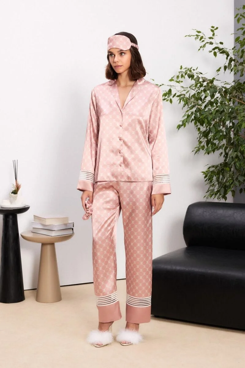 Saten Kadın Pijama Takımı  - 1320 Brandy