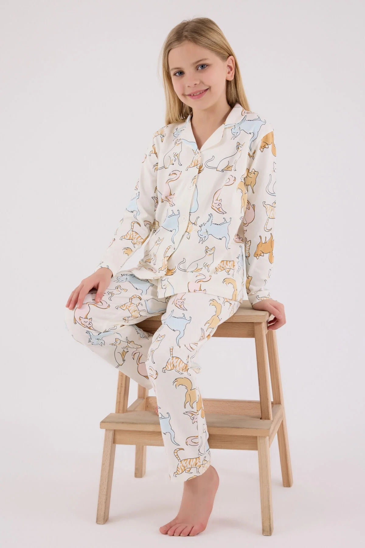 Rolypoly Kız Çocuk Beyaz Gömlek Pijama Takımı