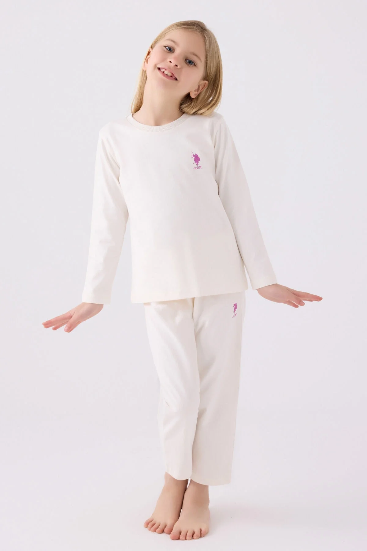 U.S. Polo Assn Kız Çocuk Beyaz Pijama Takımı