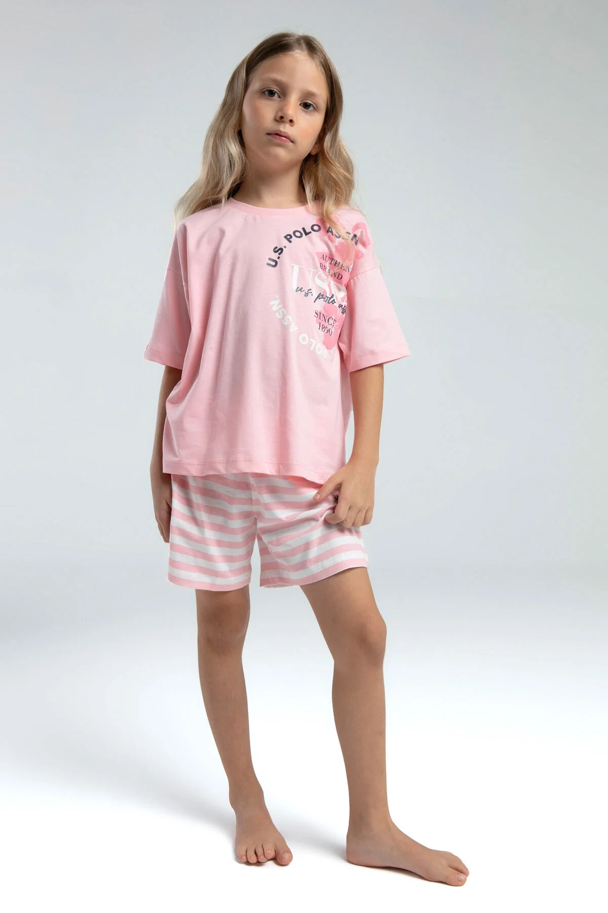 U.S. Polo Assn Kız Çocuk Pembe Şort Takım