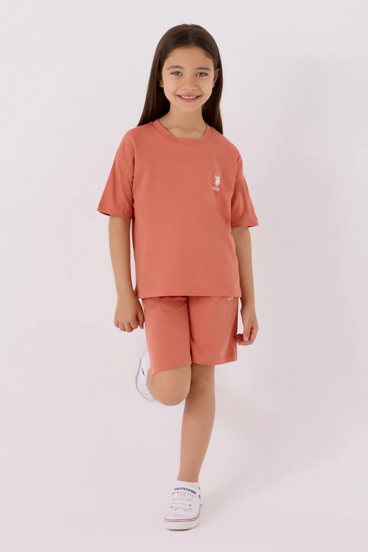 U.S. Polo Assn Kız Çocuk Turuncu Bermuda Takım