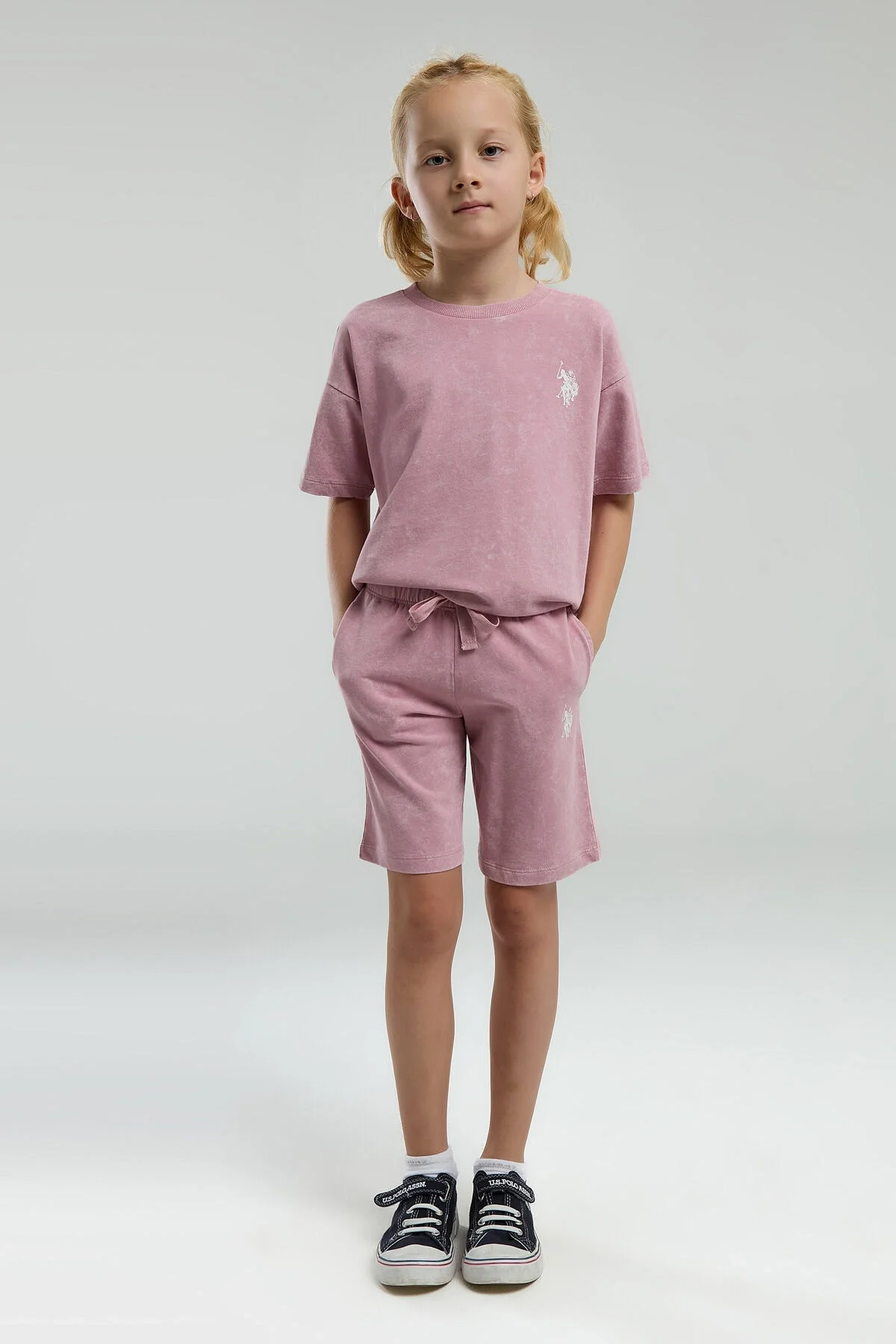 U.S. Polo Assn Kız Çocuk Pembe Bermuda Takım