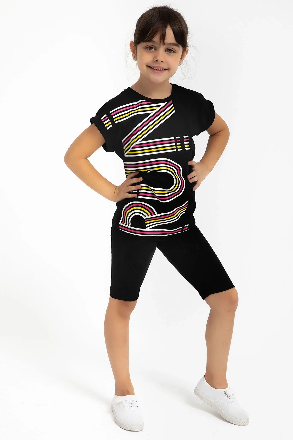 Rolypoly Kız Çocuk Siyah Bermuda Takım