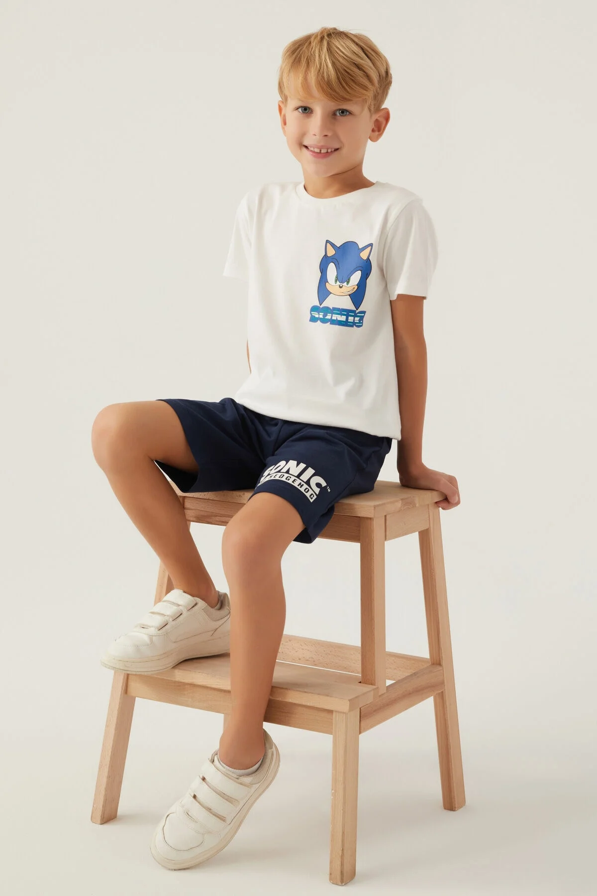 Modern Sonic Erkek Çocuk Krem Bermuda Takım