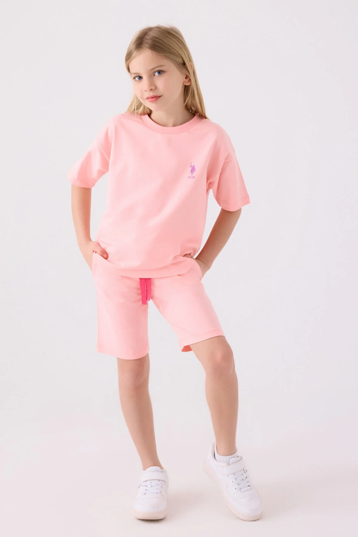 U.S. Polo Assn Kız Çocuk Pembe Bermuda Takım