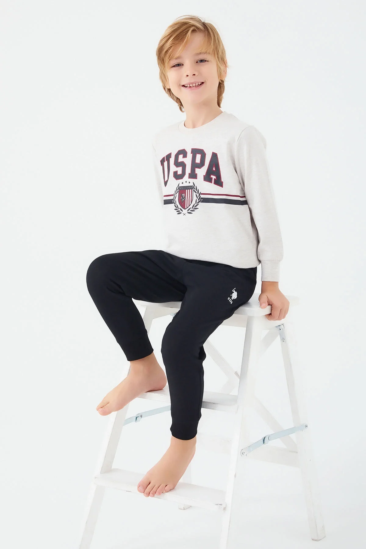 U.S. Polo Assn Erkek Çocuk Beyaz Pijama Takımı