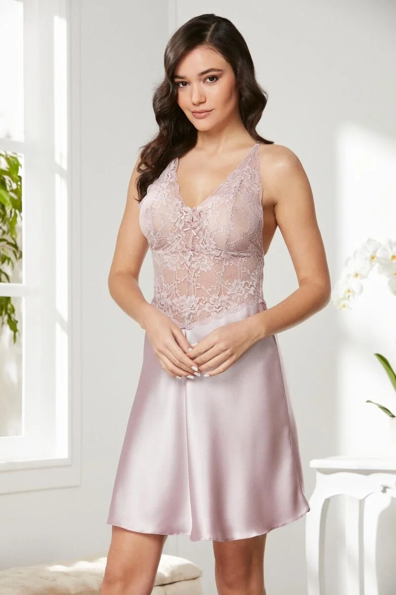 Saten Dantelli Kadın Gecelik  - 850 Rose