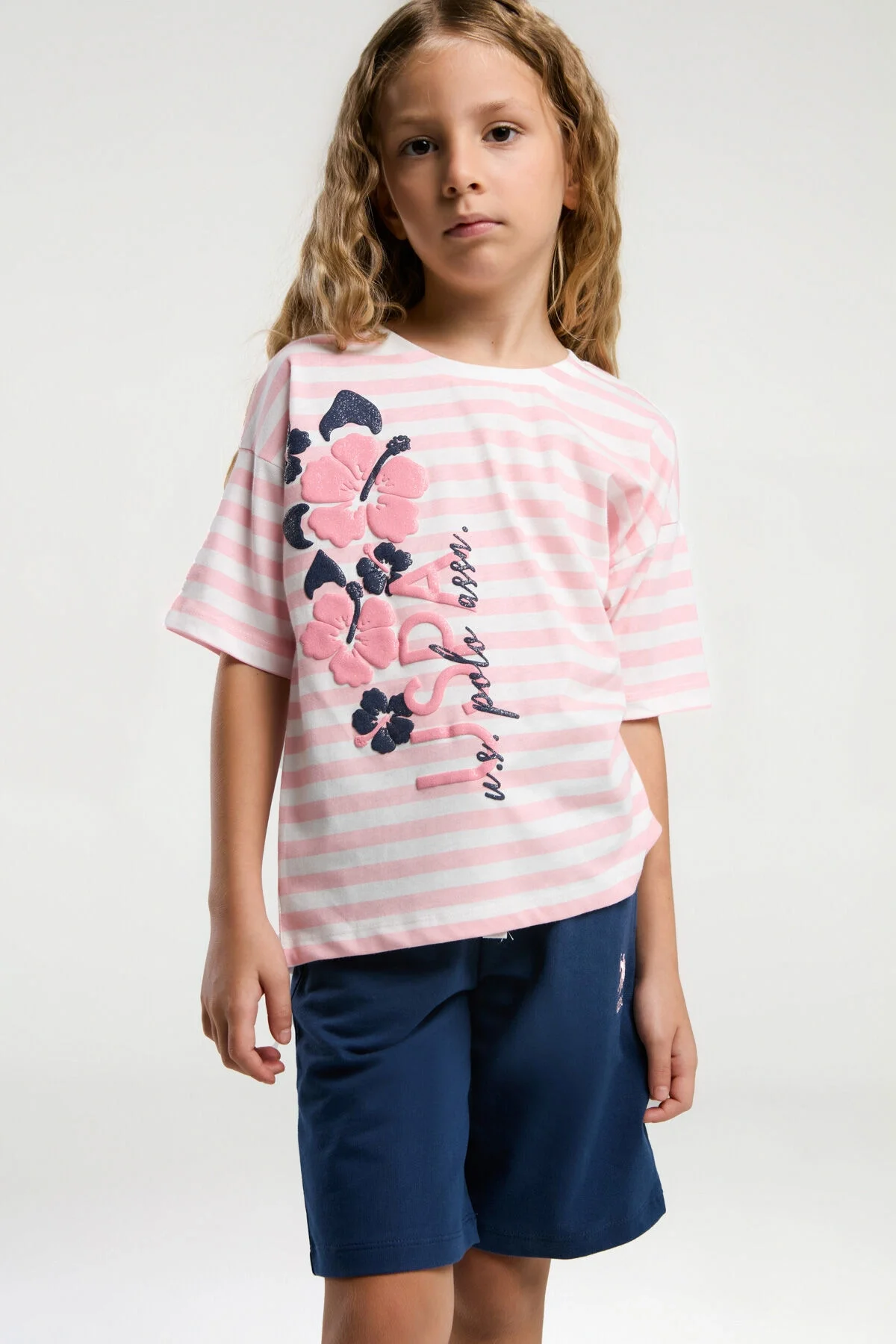 U.S. Polo Assn Kız Çocuk Pembe Bermuda Takım