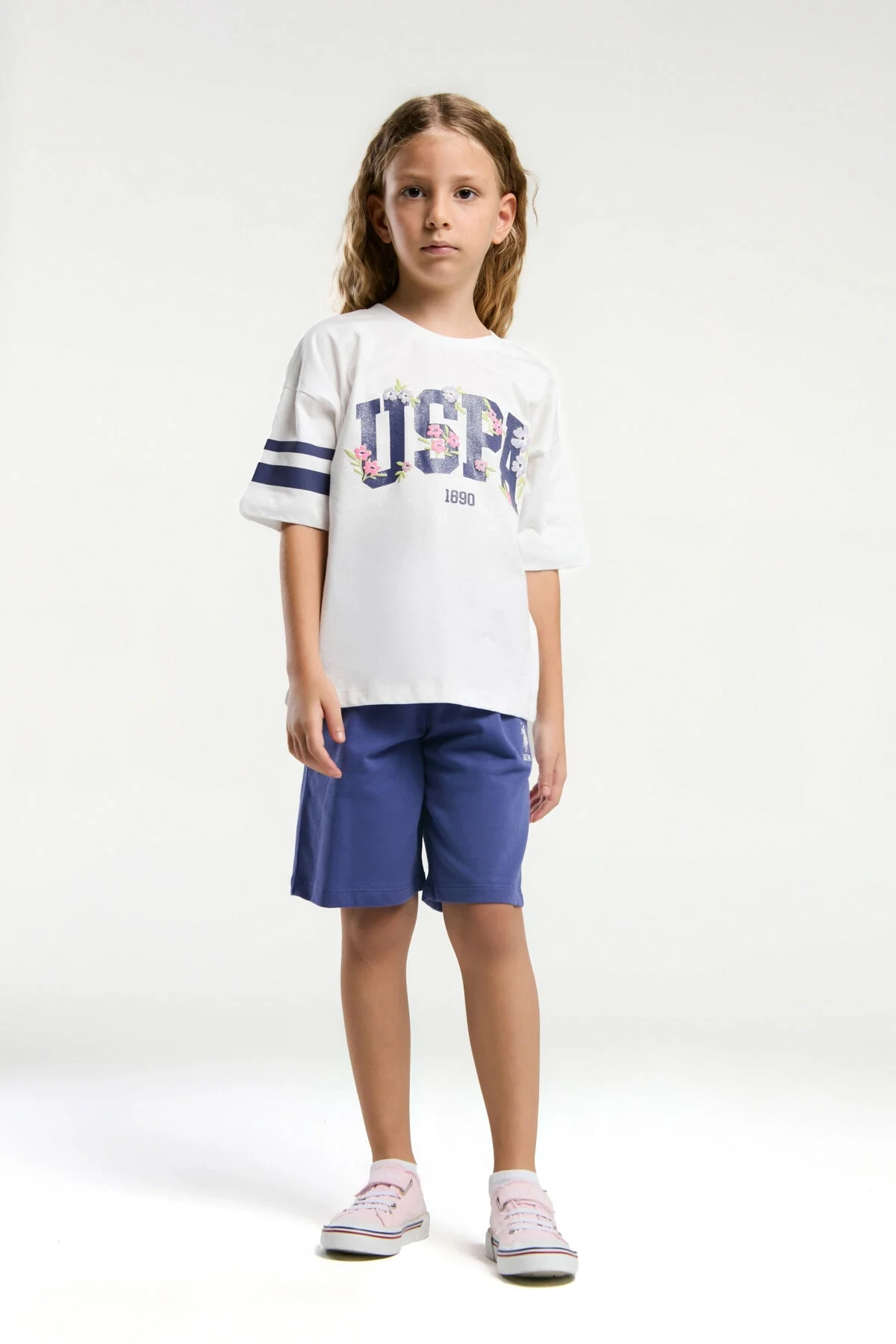 U.S. Polo Assn Kız Çocuk Beyaz Bermuda Takım