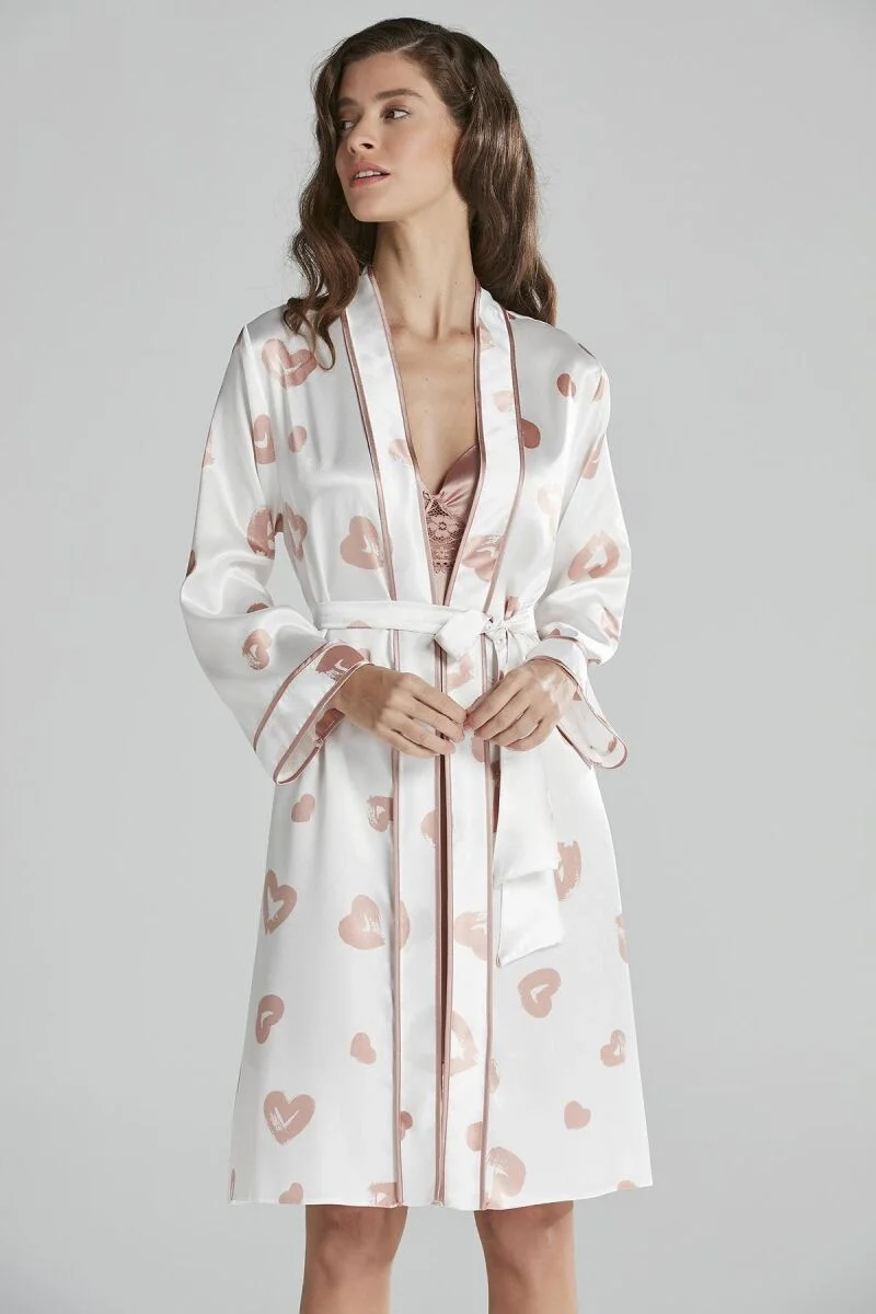 Saten Emprime Kadın Gecelik ve Sabahlık Takım  - 2406 Brandy