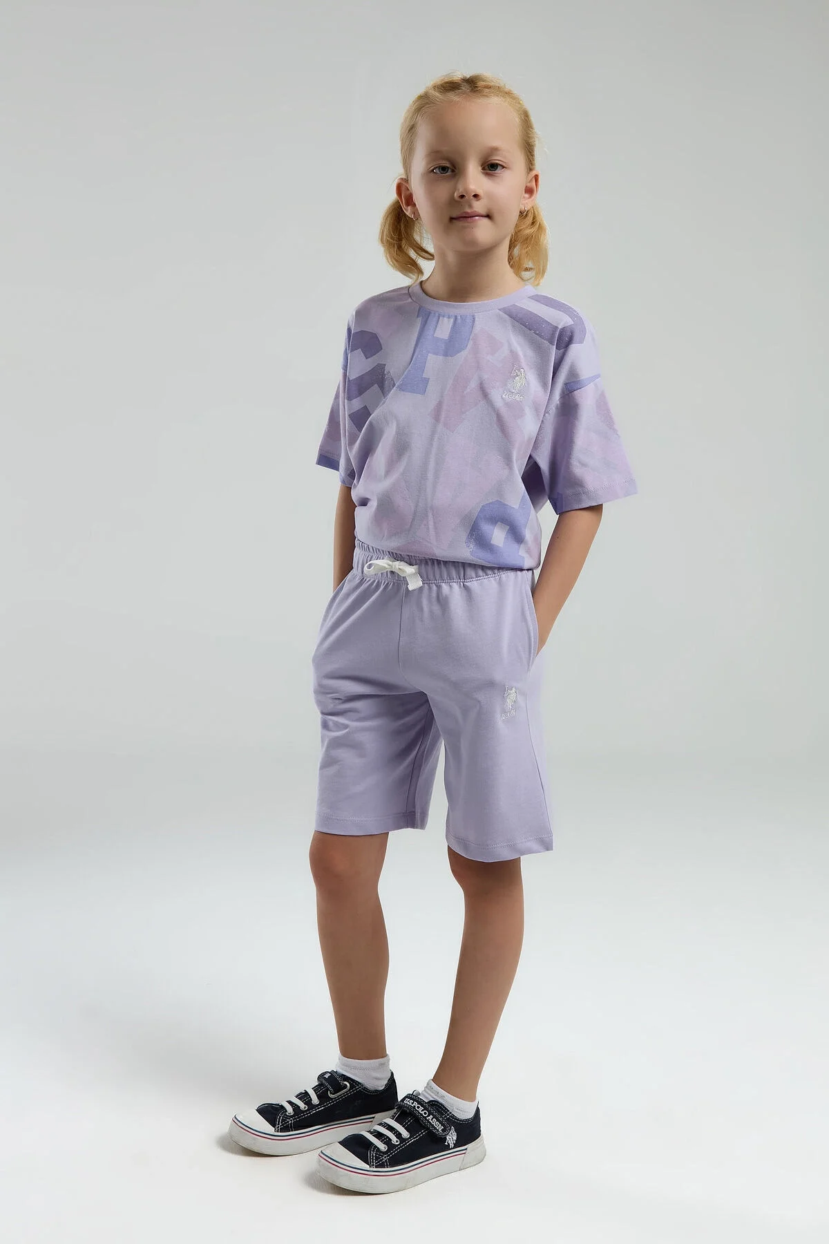 U.S. Polo Assn Kız Çocuk Mor Bermuda Takım