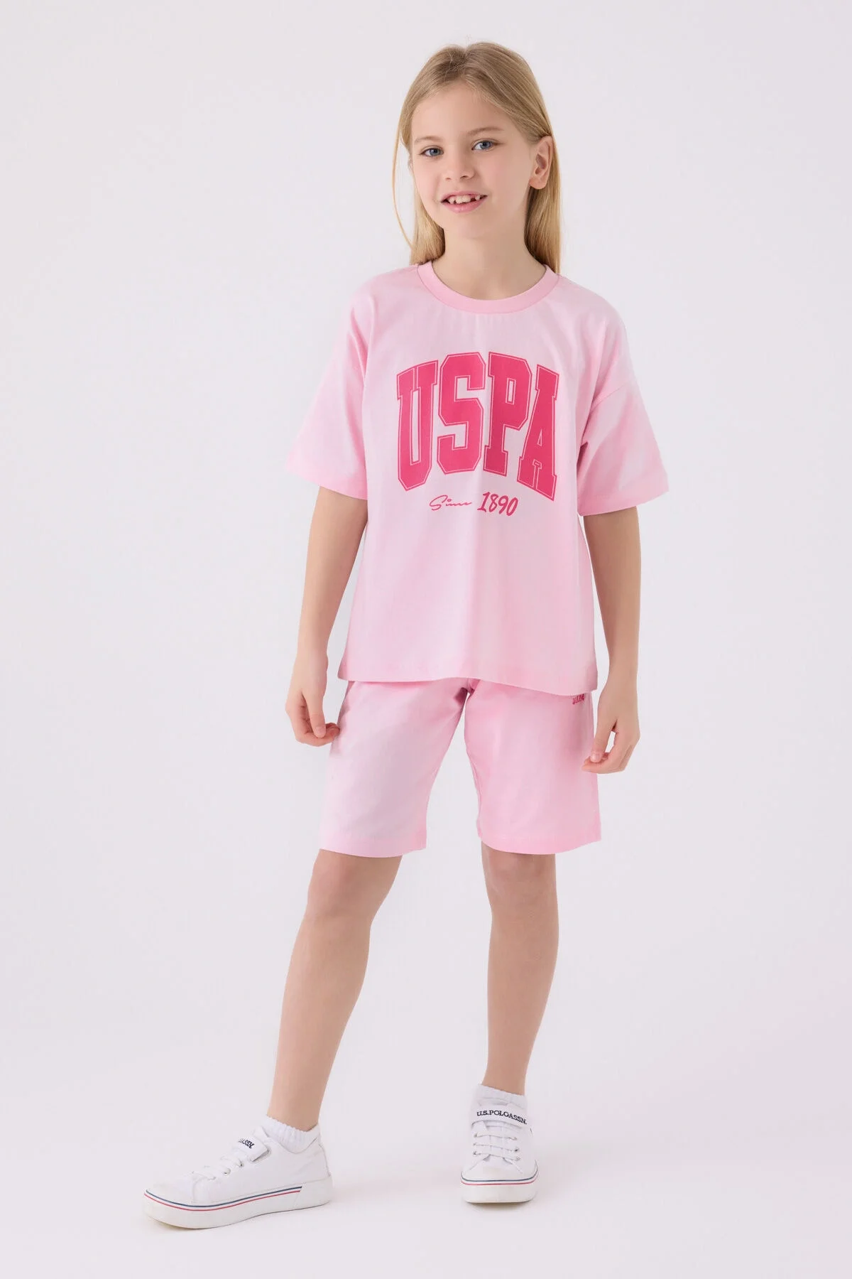 U.S. Polo Assn Kız Çocuk Pembe Bermuda Takım