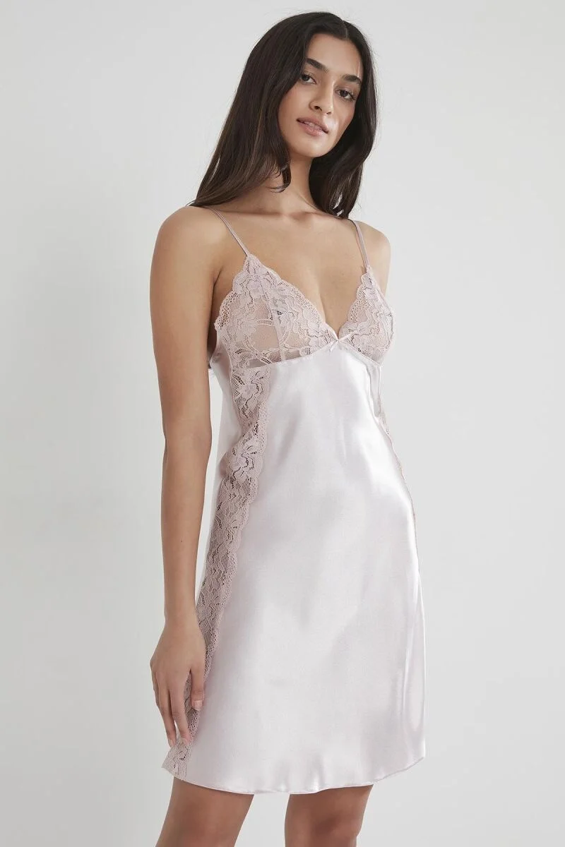 Saten Dantelli Kadın Gecelik  - 624 Pudra