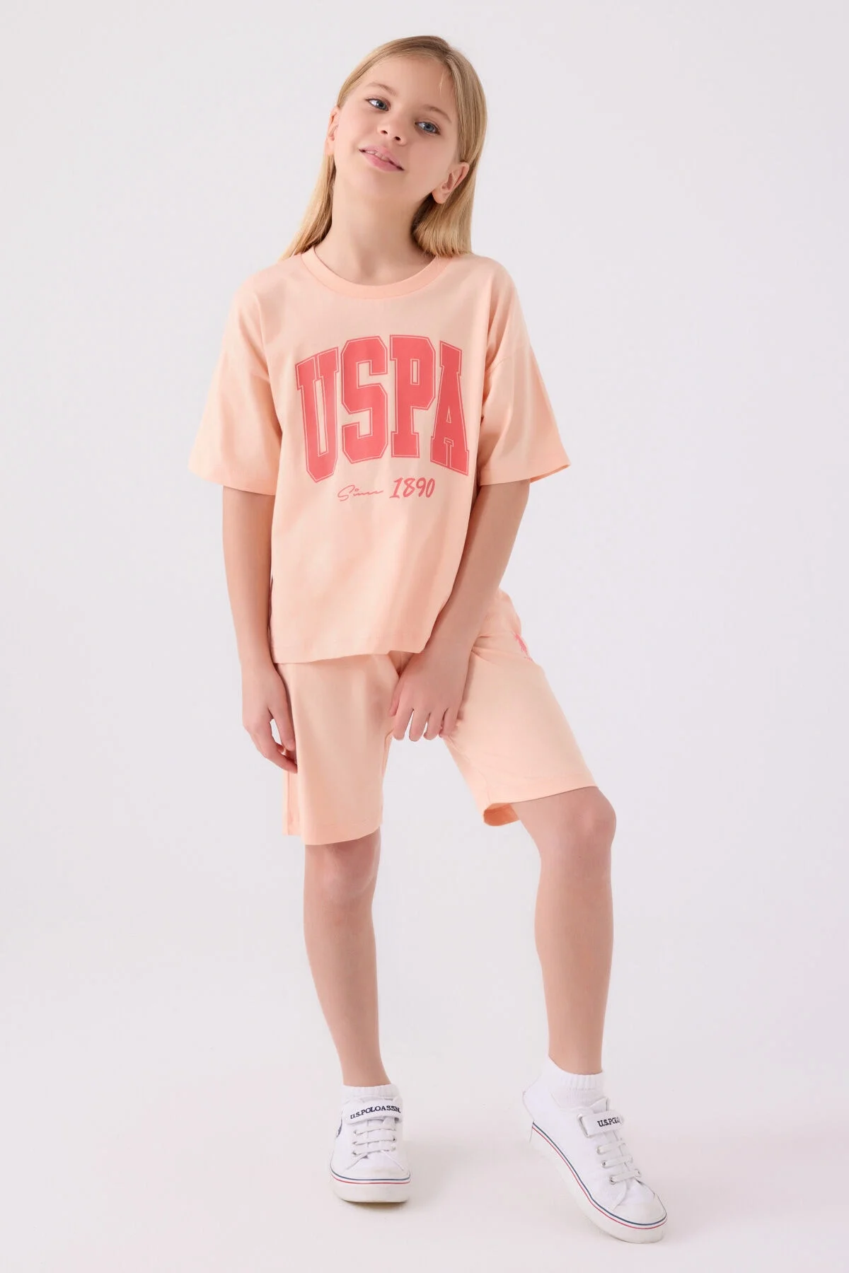 U.S. Polo Assn Kız Çocuk Pembe Bermuda Takım