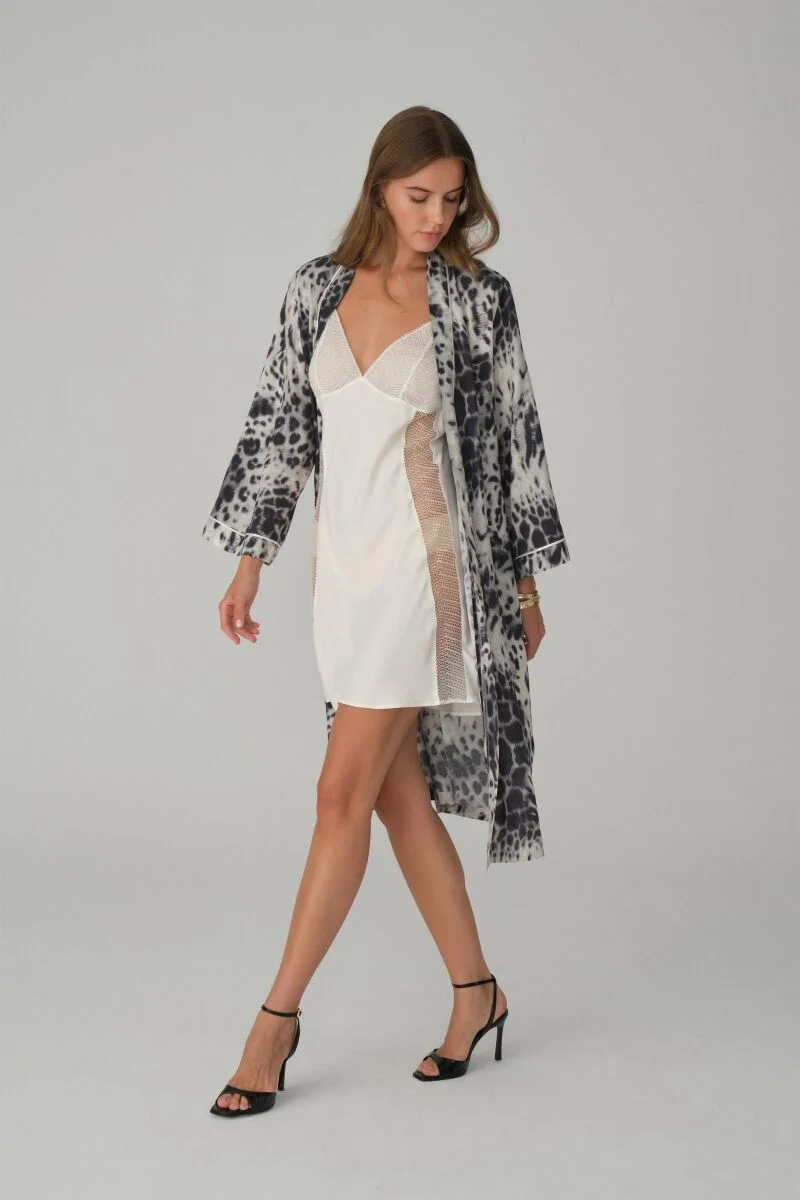 LEA - Vegan İpek Saten Kadın Gecelik Sabahlık Takımı - LX.26121 Ivory