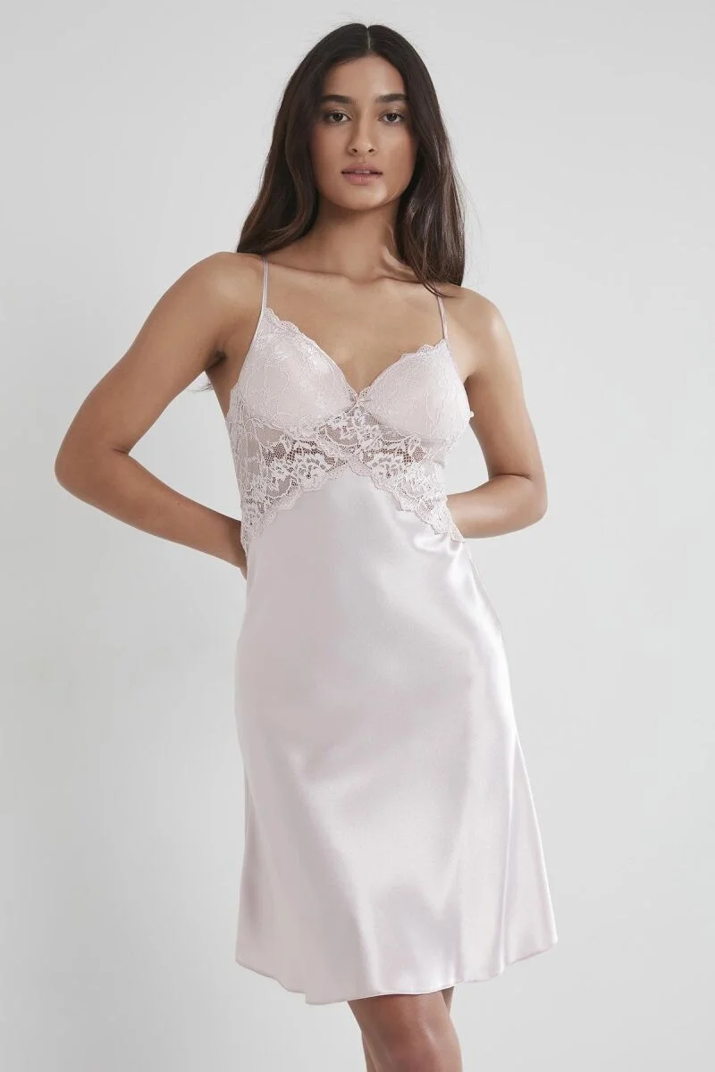 Saten Dantelli Kadın Gecelik -  608 Pudra