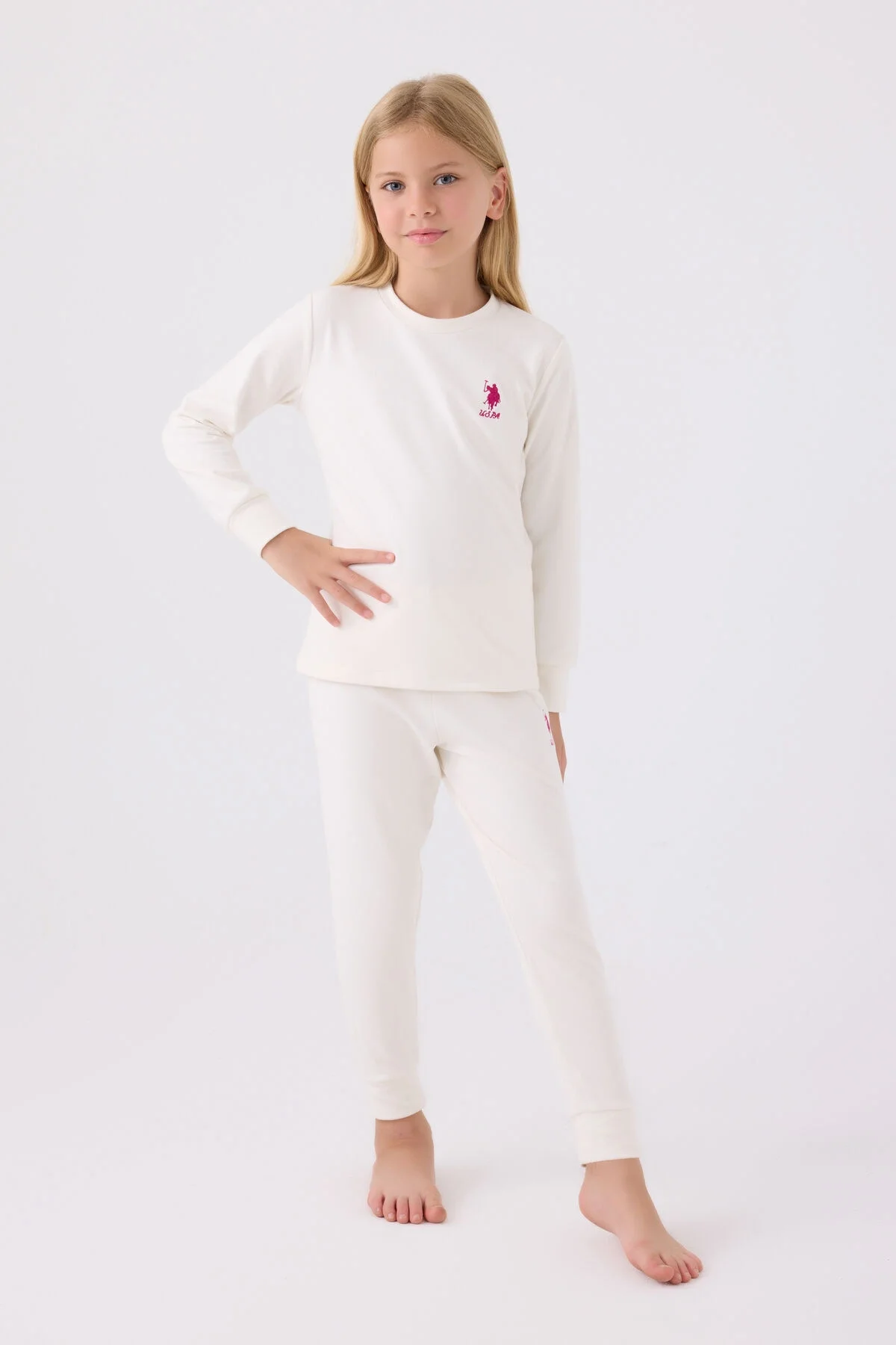 U.S. Polo Assn Kız Çocuk Beyaz Pijama Takımı