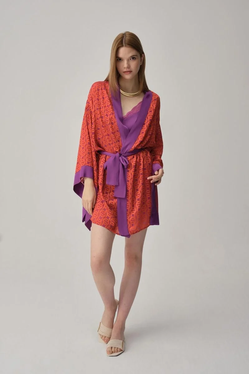 VERA - Vegan İpek Saten Kadın Gecelik Sabahlık Takımı - Violet